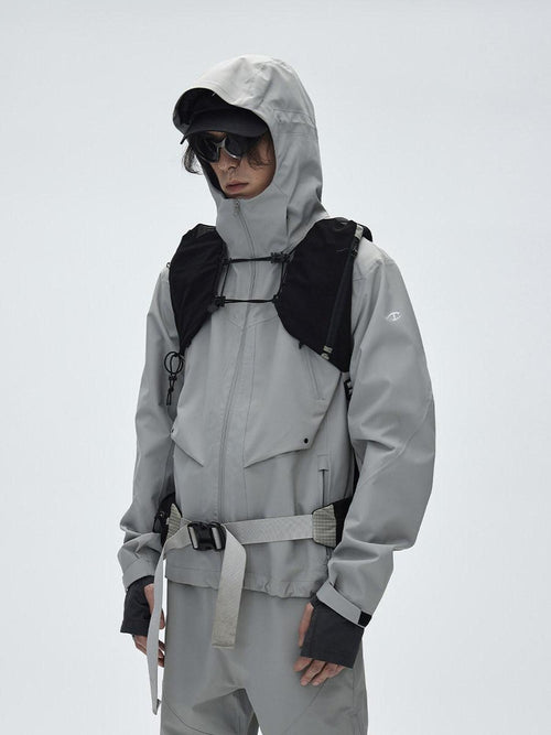 CATSSTAC Breathable Hooded Zip Pocket Regular Fit Youth Outdoor Black Grey Shell Jackets