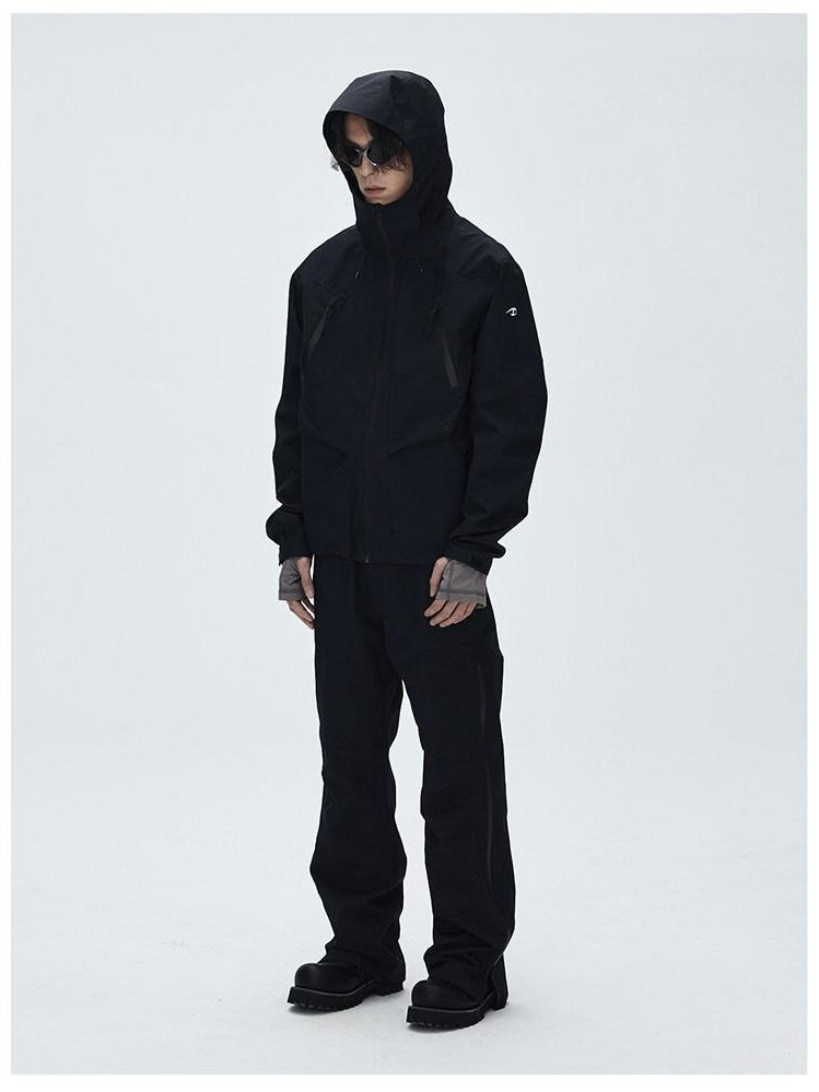 CATSSTAC Breathable Hooded Zip Pocket Regular Fit Youth Outdoor Black Grey Shell Jackets