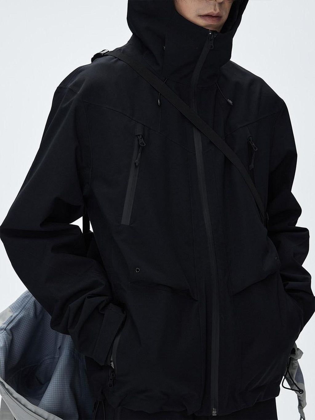 CATSSTAC Breathable Hooded Zip Pocket Regular Fit Youth Outdoor Black Grey Shell Jackets