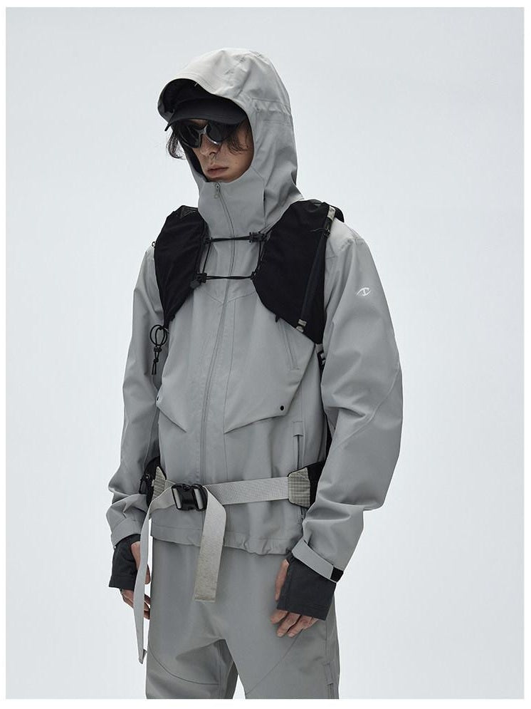 CATSSTAC Breathable Hooded Zip Pocket Regular Fit Youth Outdoor Black Grey Shell Jackets
