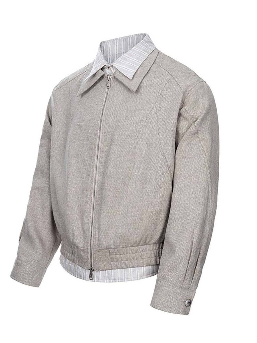 CATSSTAC Breathable Linen Blend Patchwork Oversized Striped Unisex Khaki Cropped Jackets