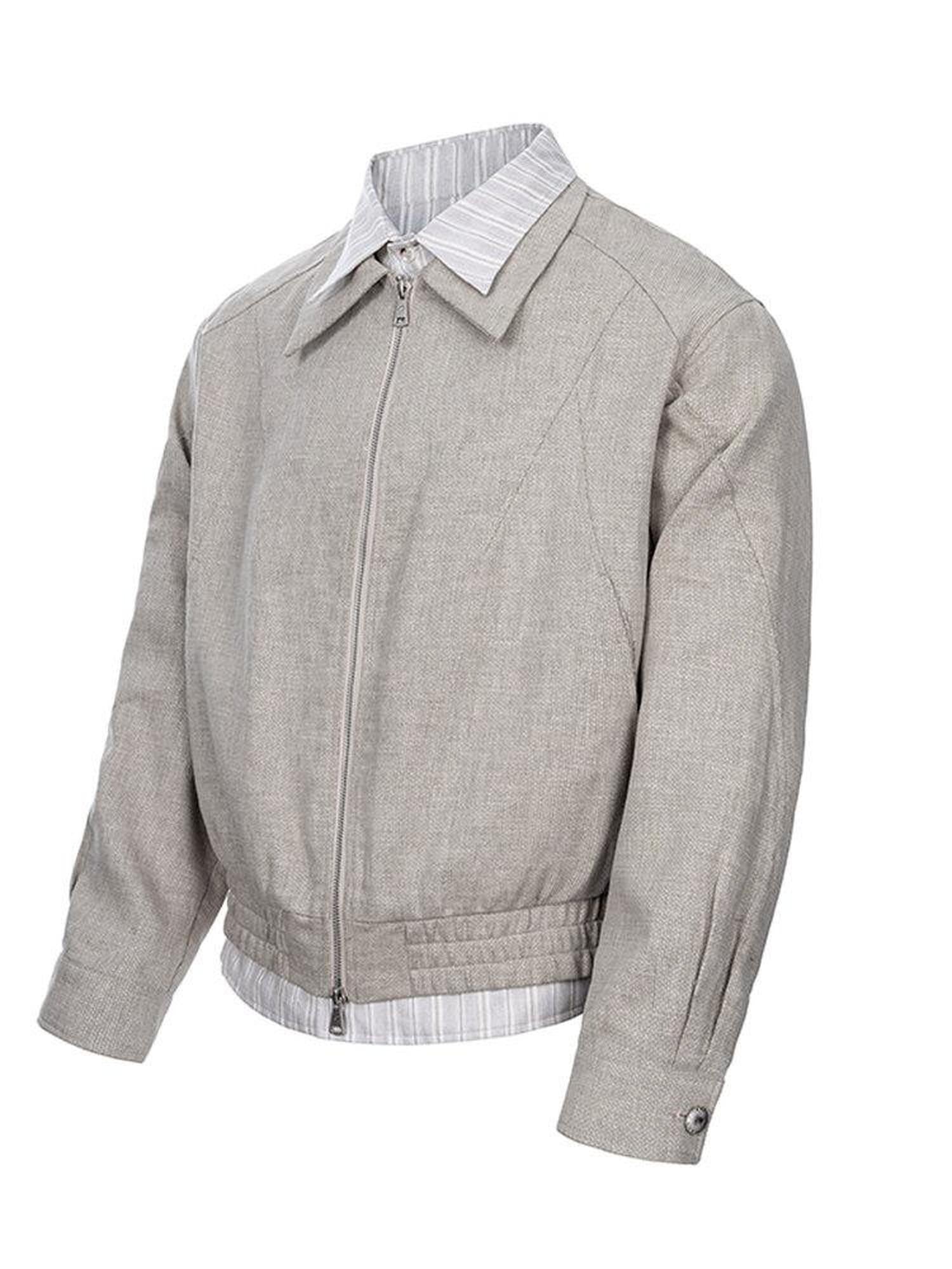 CATSSTAC Breathable Linen Blend Patchwork Oversized Striped Unisex Khaki Cropped Jackets