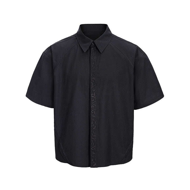 CATSSTAC_Breathable_Loose_Cropped_Button_Front_Turn_Down_Collar_Casual_Polyester_Shirts_MISSTT