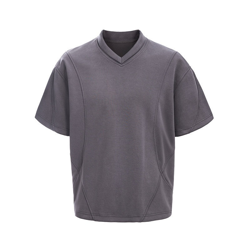 CATSSTAC_Breathable_Polyester_Loose_V-neck_Men_Casual_Solid_Black_Short_Sleeve_T-Shirts_MISSTT