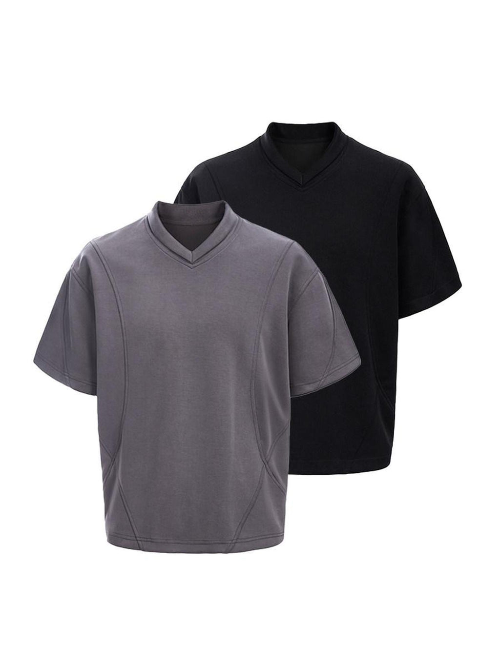 CATSSTAC Breathable Polyester Loose V-neck Men Casual Solid Black Short Sleeve T-Shirts