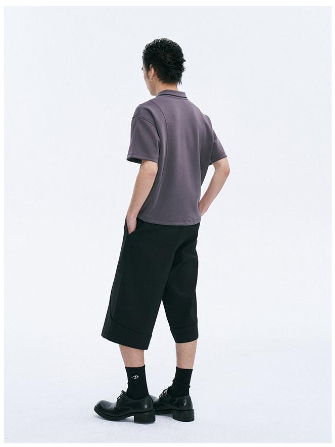 CATSSTAC Breathable Polyester Loose V-neck Men Casual Solid Black Short Sleeve T-Shirts
