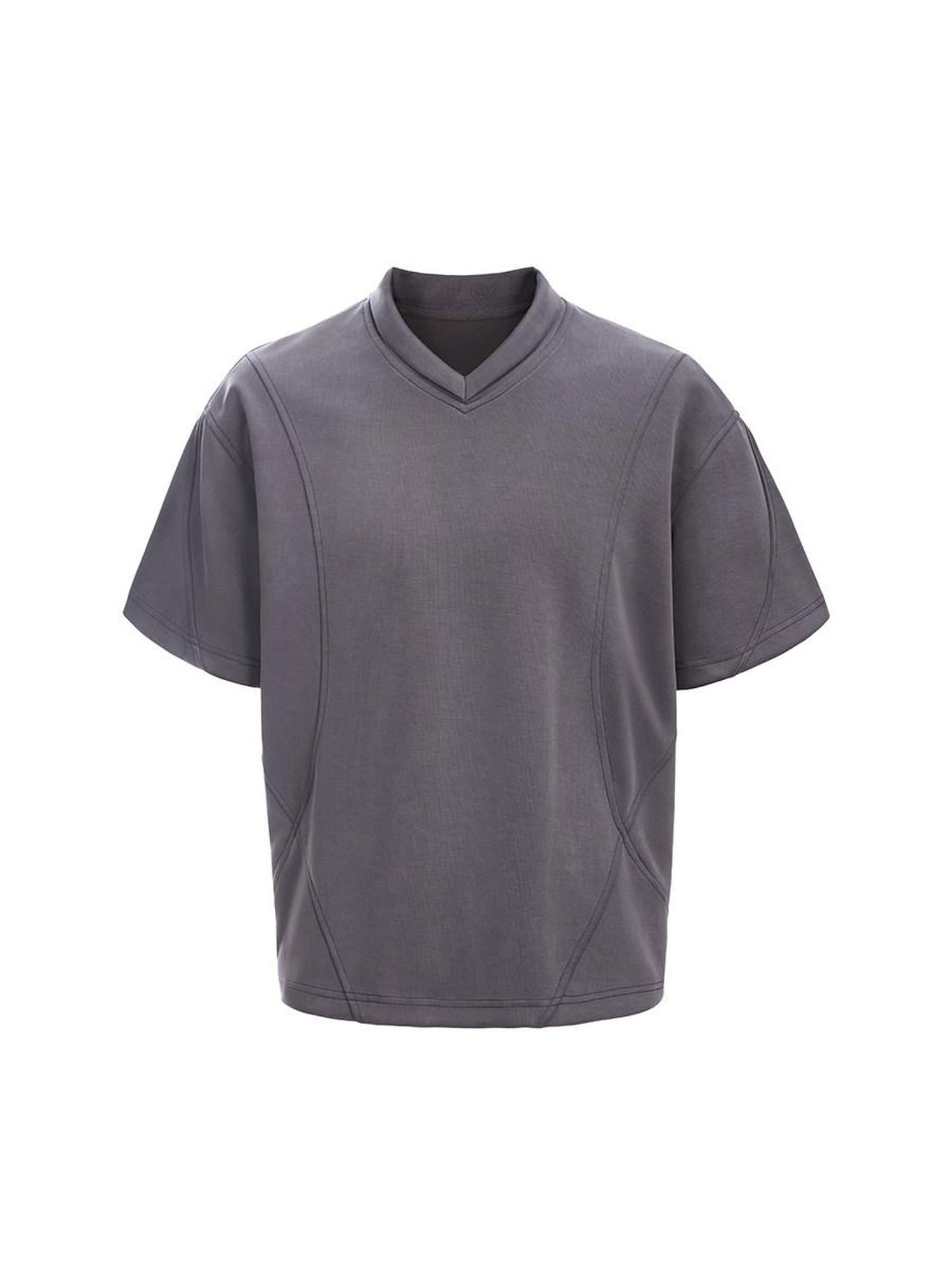 CATSSTAC Breathable Polyester Loose V-neck Men Casual Solid Black Short Sleeve T-Shirts