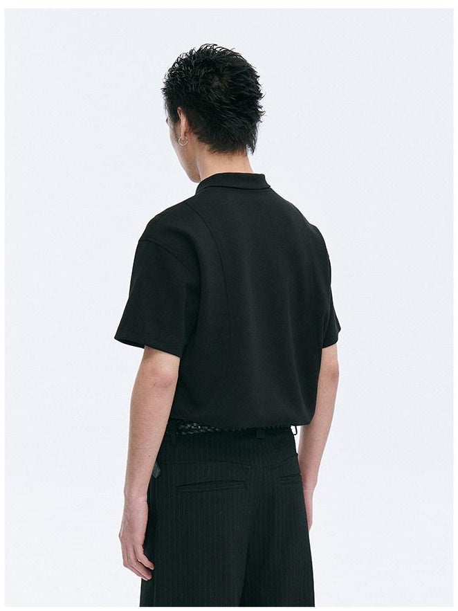 CATSSTAC Breathable Polyester Loose V-neck Men Casual Solid Black Short Sleeve T-Shirts
