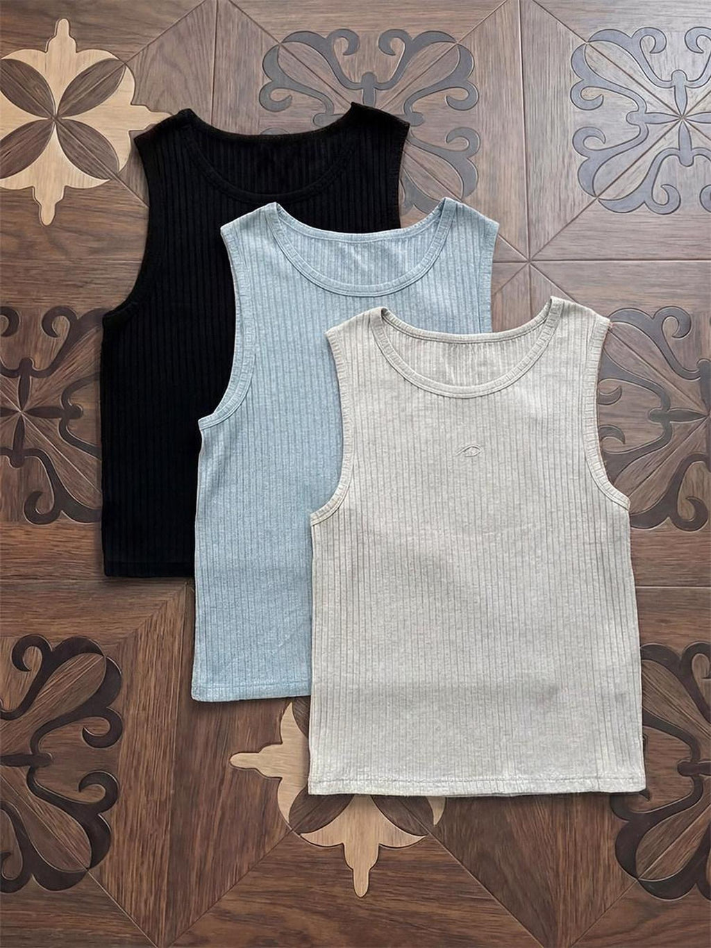 CATSSTAC Breathable Striped Round Neck Casual Regular Fit Men Black Tank Tops