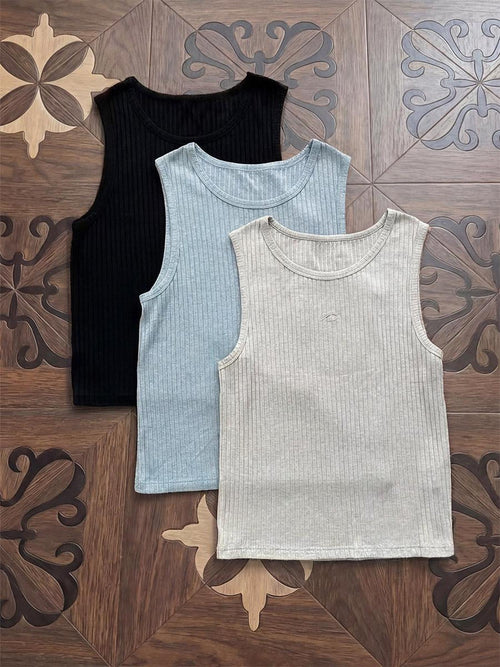 CATSSTAC Breathable Striped Round Neck Casual Regular Fit Men Black Tank Tops