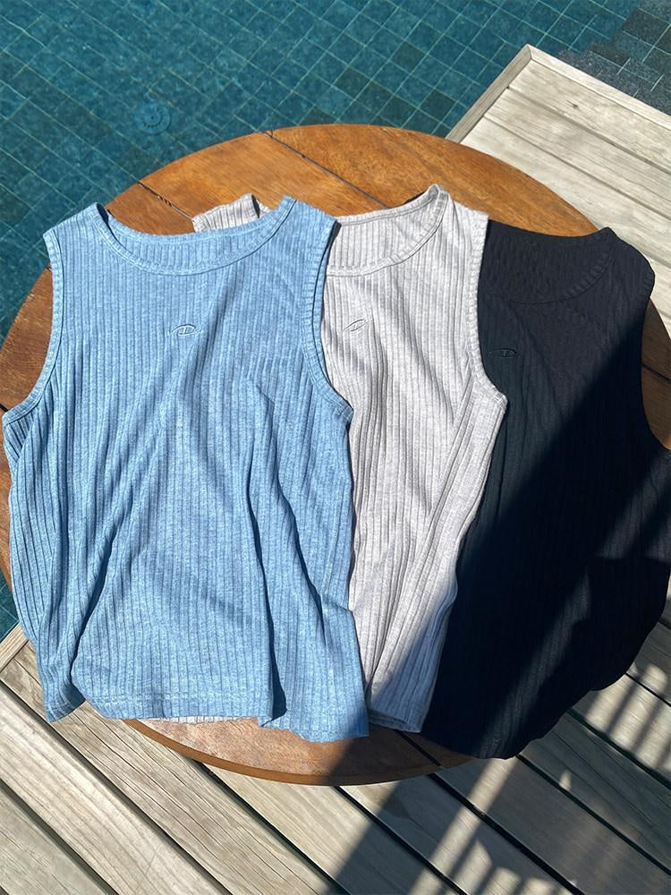 CATSSTAC Breathable Striped Round Neck Casual Regular Fit Men Black Tank Tops