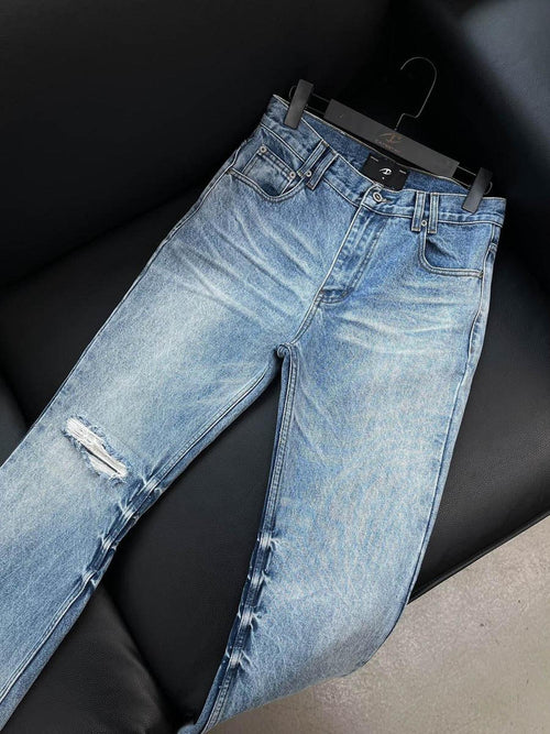 CATSSTAC Classic Blue Full Length Comfort Fit Denim Straight Leg Jeans