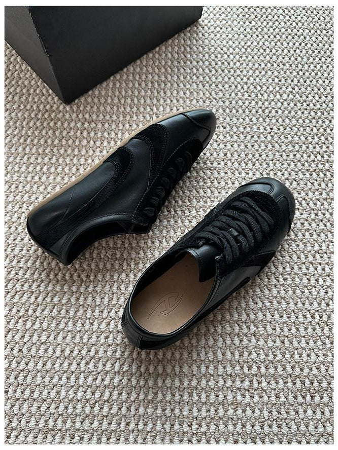 CATSSTAC Comfort Cushioned Lace Up Sporty Casual Round Toe Leather Black Brown Flats
