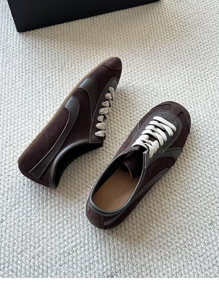 CATSSTAC Comfort Cushioned Lace Up Sporty Casual Round Toe Leather Black Brown Flats