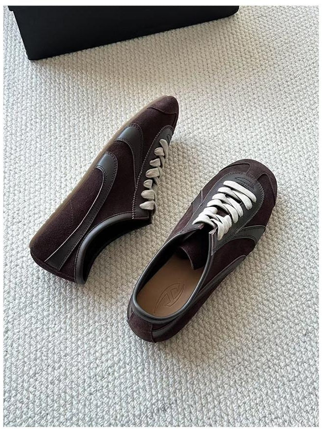 CATSSTAC Comfort Cushioned Lace Up Sporty Casual Round Toe Leather Black Brown Flats