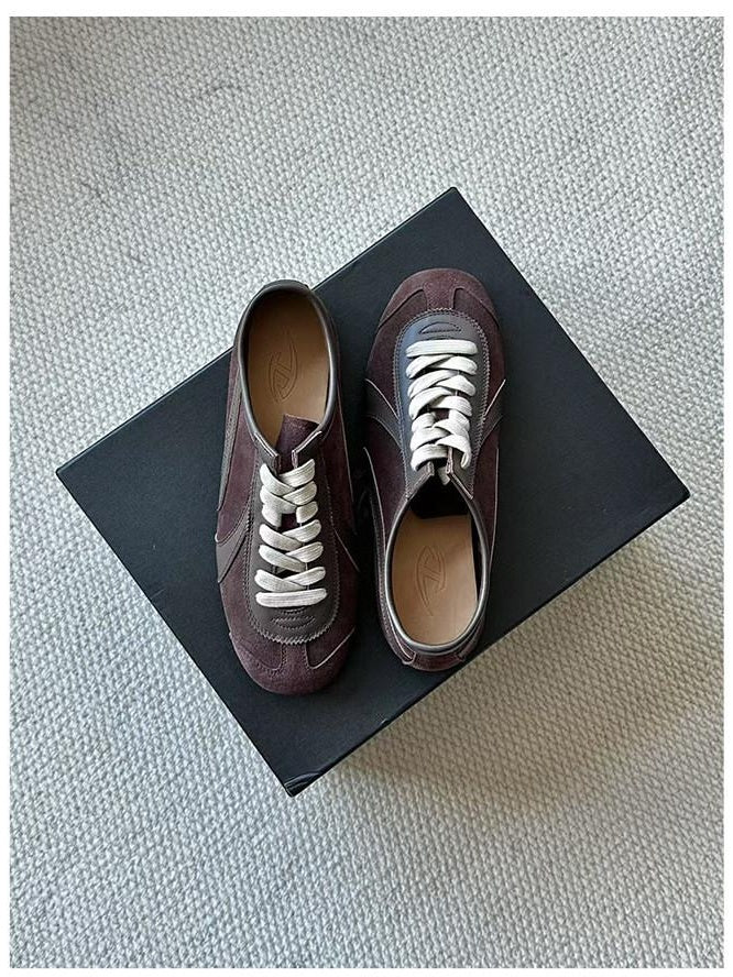 CATSSTAC Comfort Cushioned Lace Up Sporty Casual Round Toe Leather Black Brown Flats