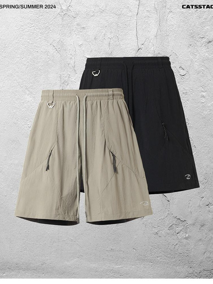 CATSSTAC Comfort Loose Mid Rise Trendy Youth Daily Wear Khaki Black Casual Shorts