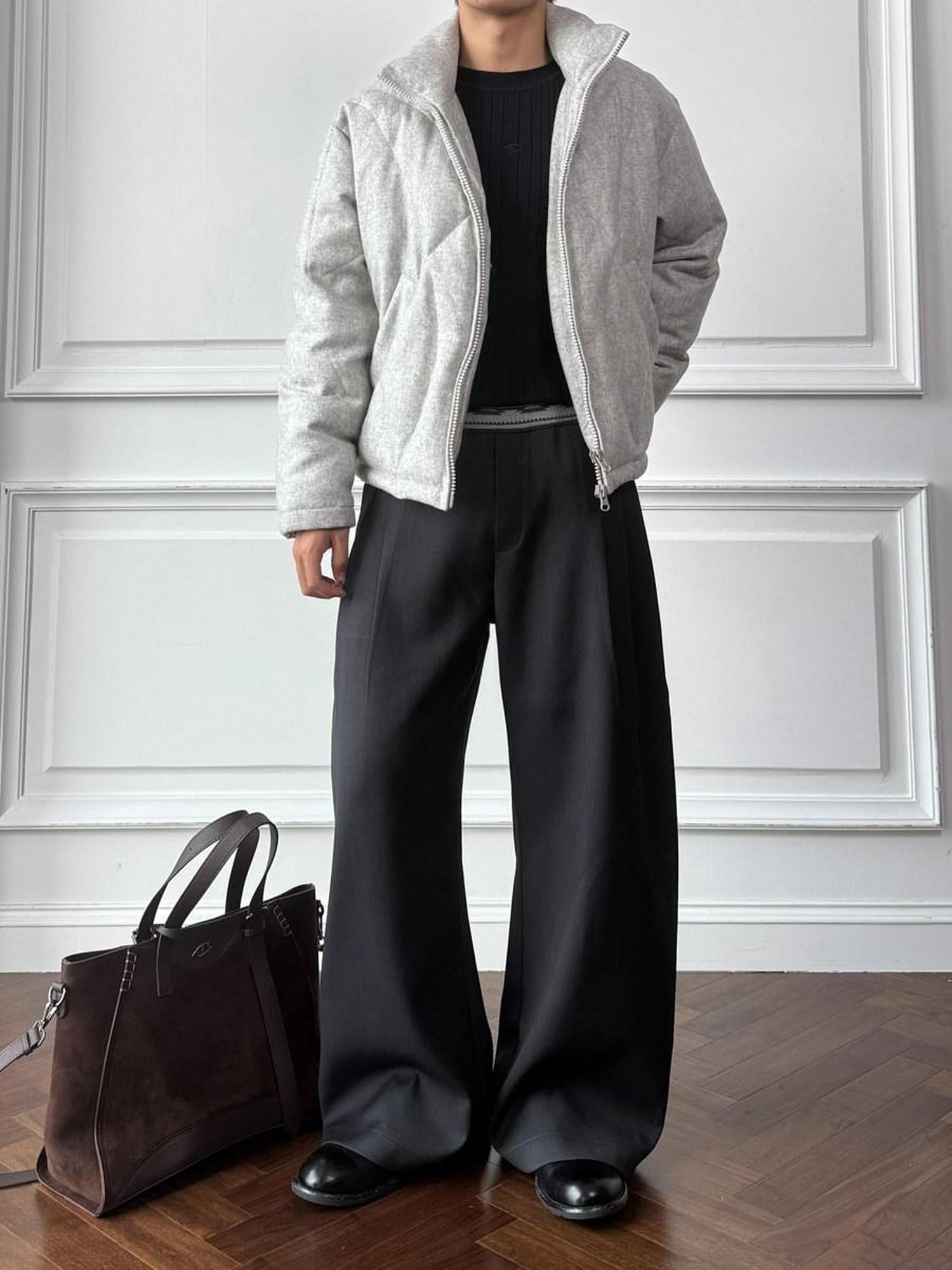 CATSSTAC Comfortable Loose Fit Casual Cool Youth Solid Gray Full Length Wide Leg Pants