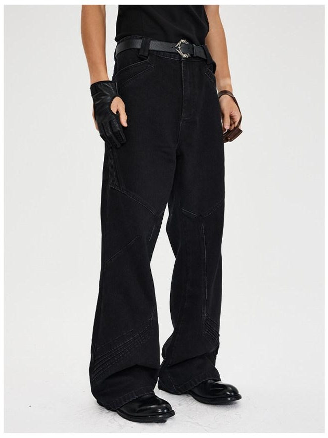 CATSSTAC Comfortable Mid Rise Loose Fit Casual Black Button Fly Straight Leg Jeans