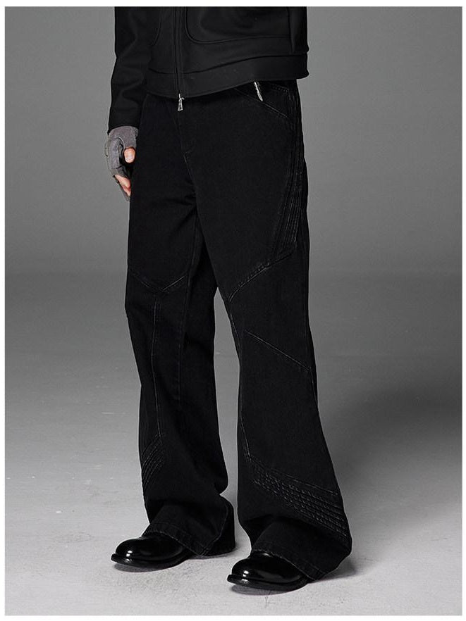 CATSSTAC Comfortable Mid Rise Loose Fit Casual Black Button Fly Straight Leg Jeans