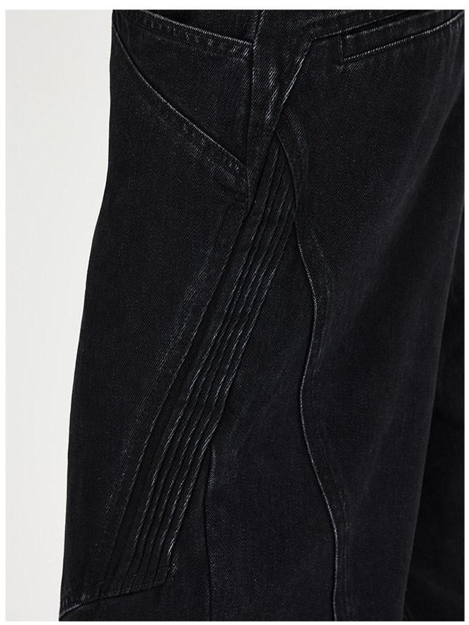 CATSSTAC Comfortable Mid Rise Loose Fit Casual Black Button Fly Straight Leg Jeans