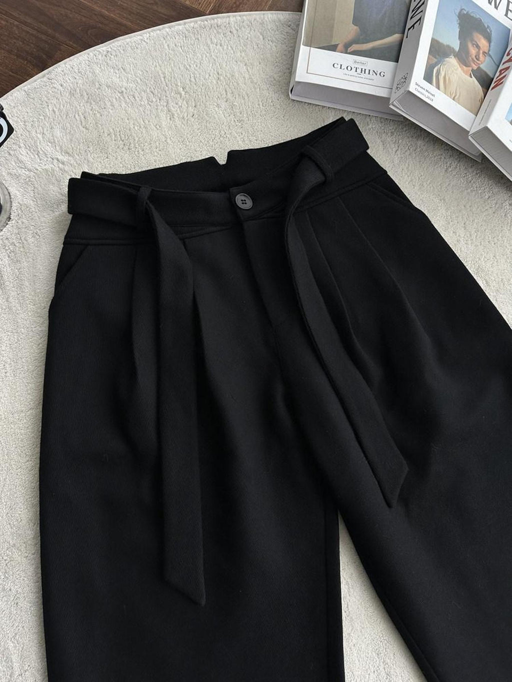 CATSSTAC Comfortable Youthful Cool Solid Black Casual Teen Trendy Straight Pants