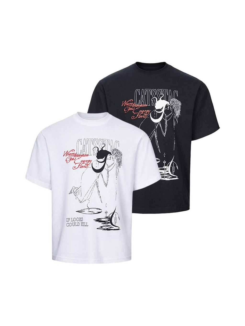 CATSSTAC Cotton Medusa Print Relaxed Fit Crewneck Unisex Casual Short Sleeve T-Shirts