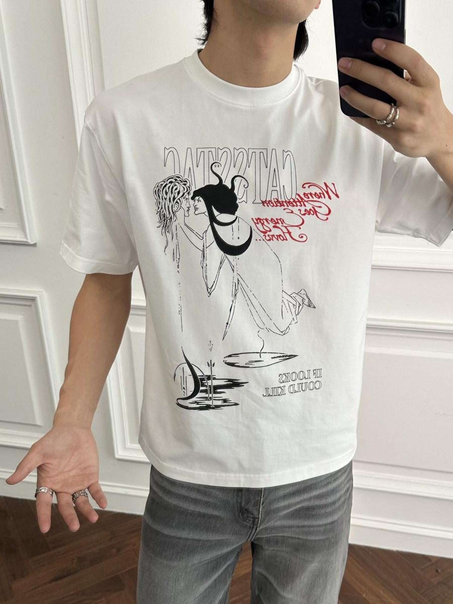 CATSSTAC Cotton Medusa Print Relaxed Fit Crewneck Unisex Casual Short Sleeve T-Shirts