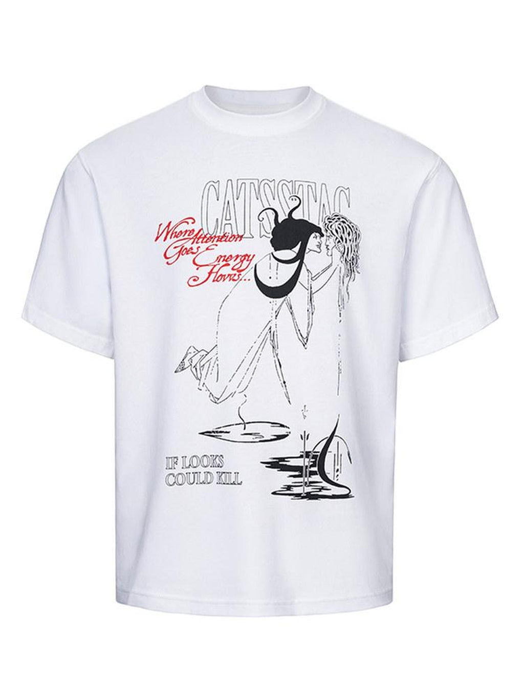 CATSSTAC Cotton Medusa Print Relaxed Fit Crewneck Unisex Casual Short Sleeve T-Shirts