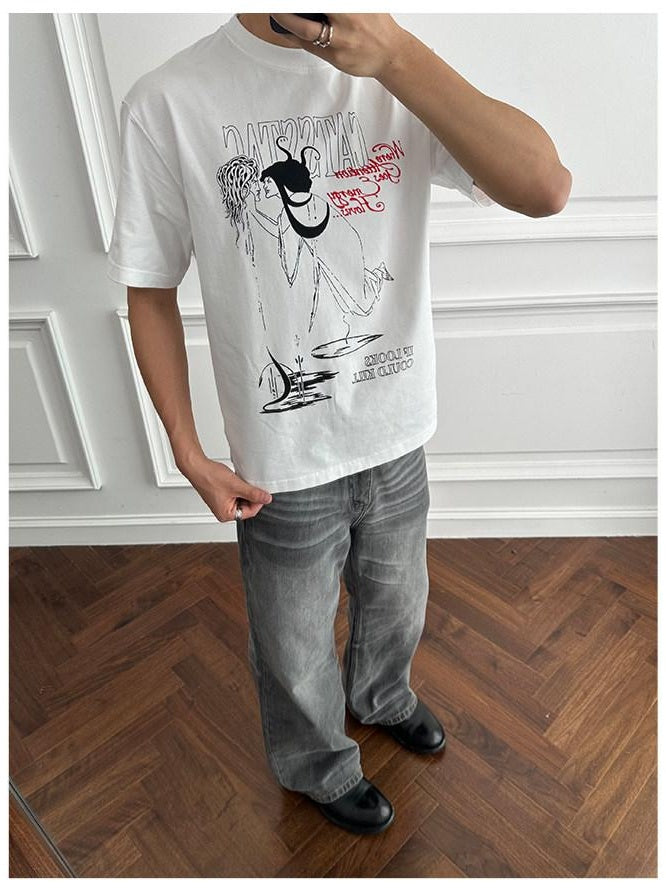 CATSSTAC Cotton Medusa Print Relaxed Fit Crewneck Unisex Casual Short Sleeve T-Shirts