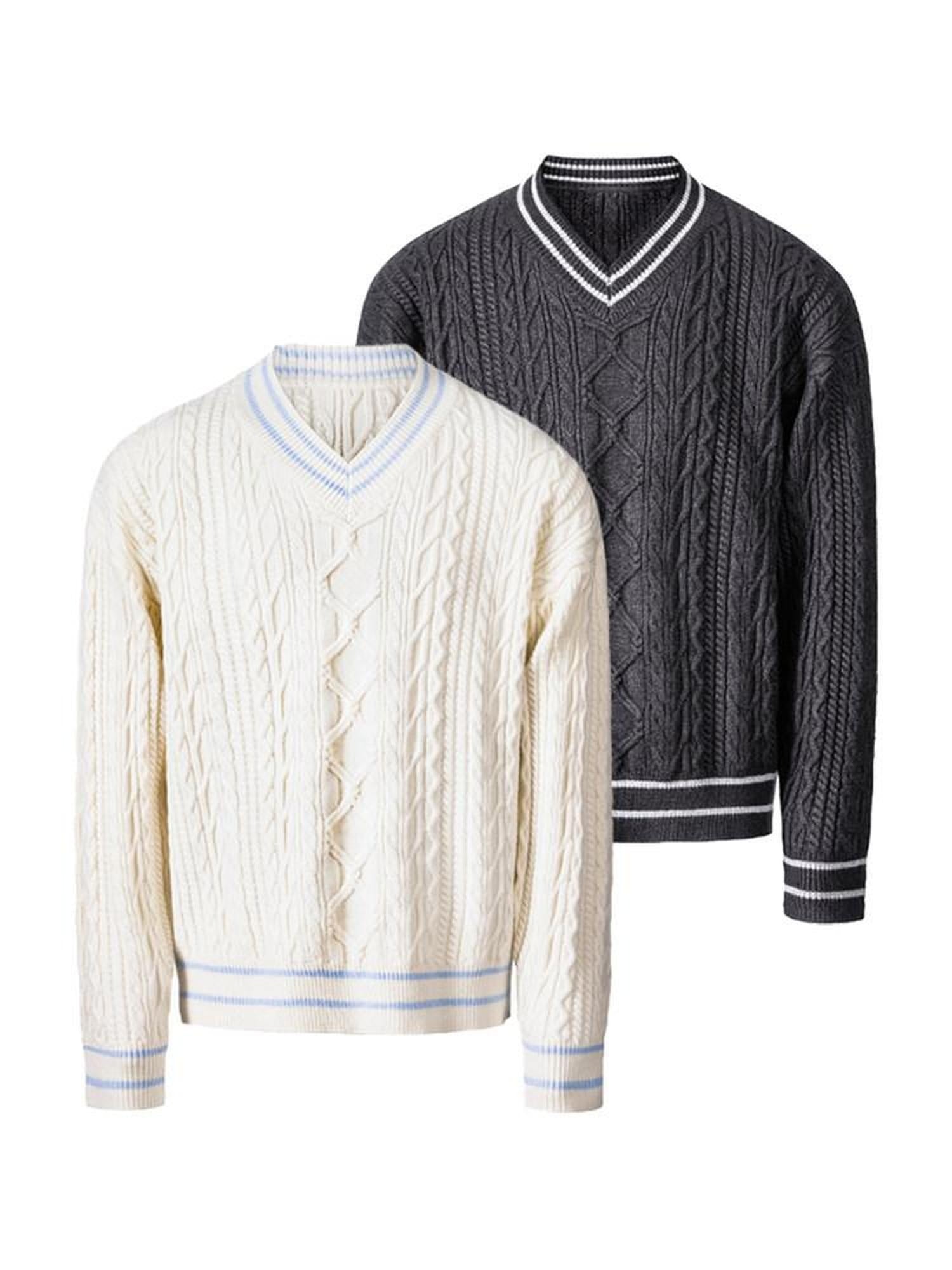CATSSTAC Cozy Jacquard Colorblock Relaxed Drop Shoulder V-neck Unisex Knitwear Sweaters