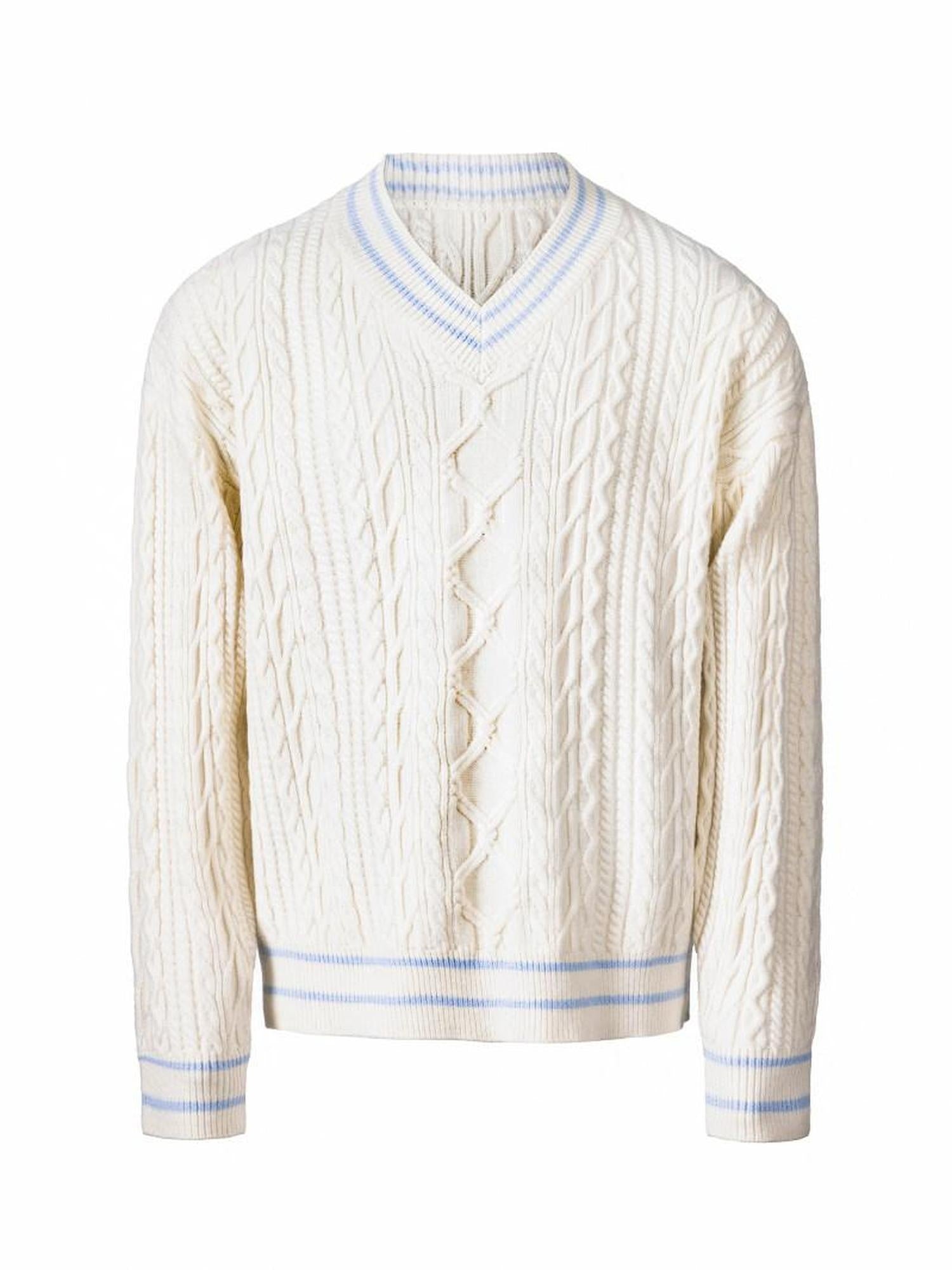 CATSSTAC Cozy Jacquard Colorblock Relaxed Drop Shoulder V-neck Unisex Knitwear Sweaters