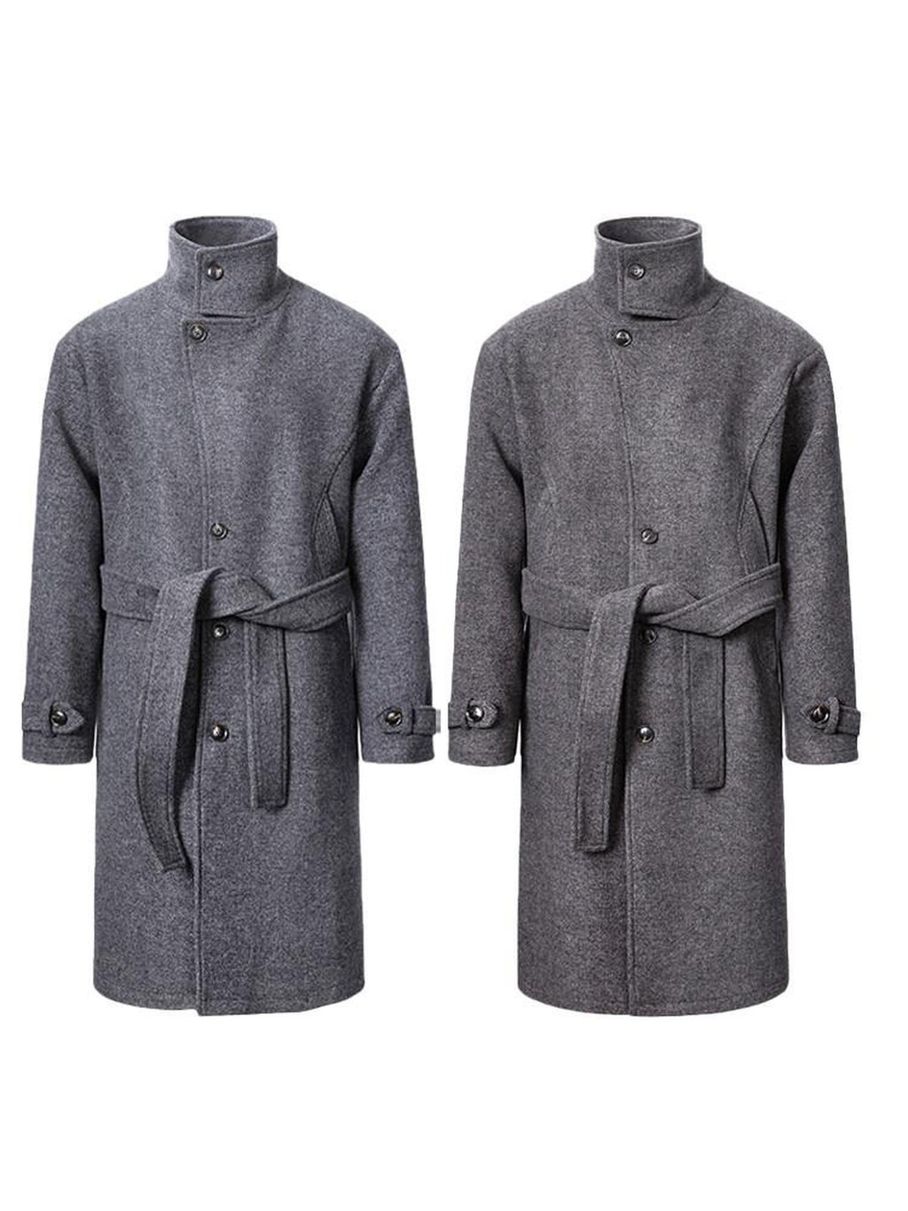 CATSSTAC Cozy Longline Relaxed Fit Stand Collar Gray Brown Wool Coats