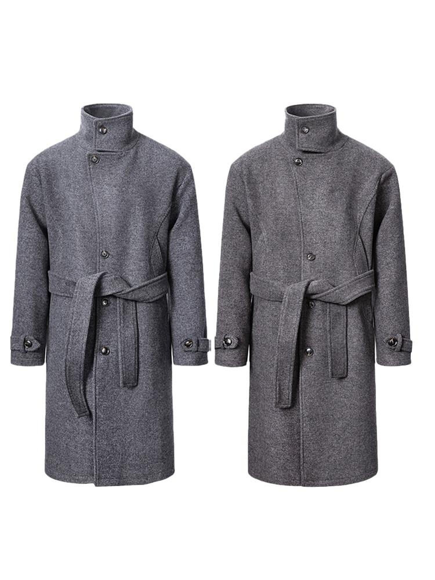 CATSSTAC Cozy Longline Relaxed Fit Stand Collar Gray Brown Wool Coats