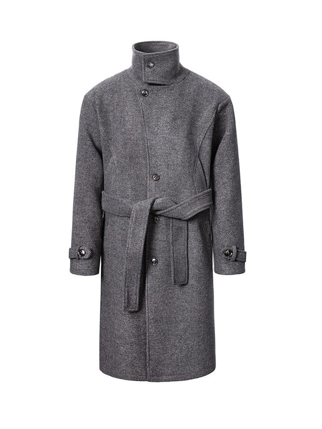 CATSSTAC Cozy Longline Relaxed Fit Stand Collar Gray Brown Wool Coats