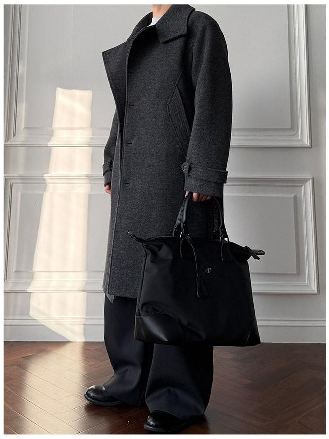 CATSSTAC Cozy Longline Relaxed Fit Stand Collar Gray Brown Wool Coats