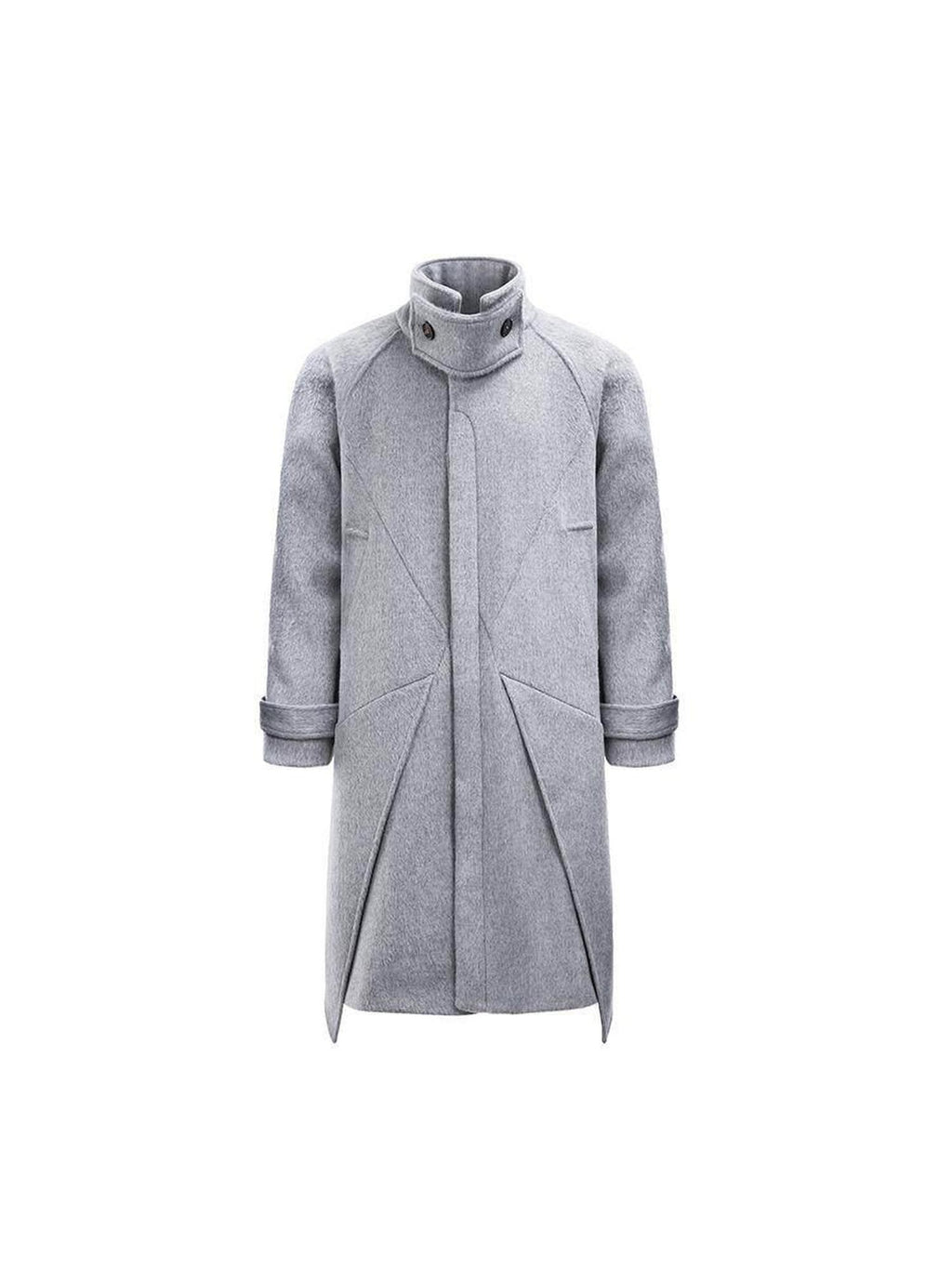 CATSSTAC Cozy Longline Relaxed Fit Trendy Notched Lapel Single Breasted Gray Wool Coats