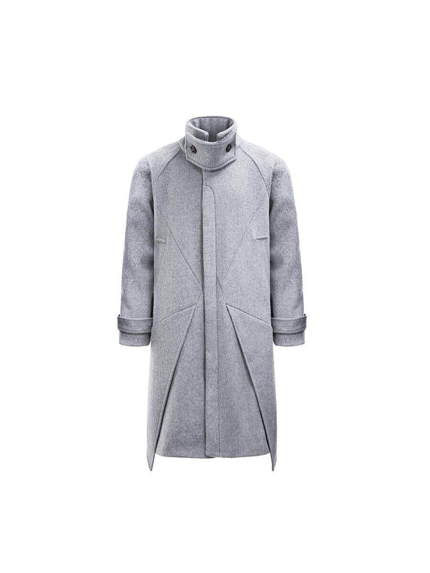 CATSSTAC Cozy Longline Relaxed Fit Trendy Notched Lapel Single Breasted Gray Wool Coats