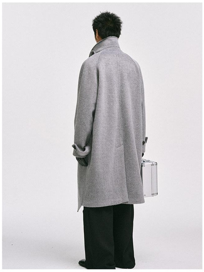 CATSSTAC Cozy Longline Relaxed Fit Trendy Notched Lapel Single Breasted Gray Wool Coats