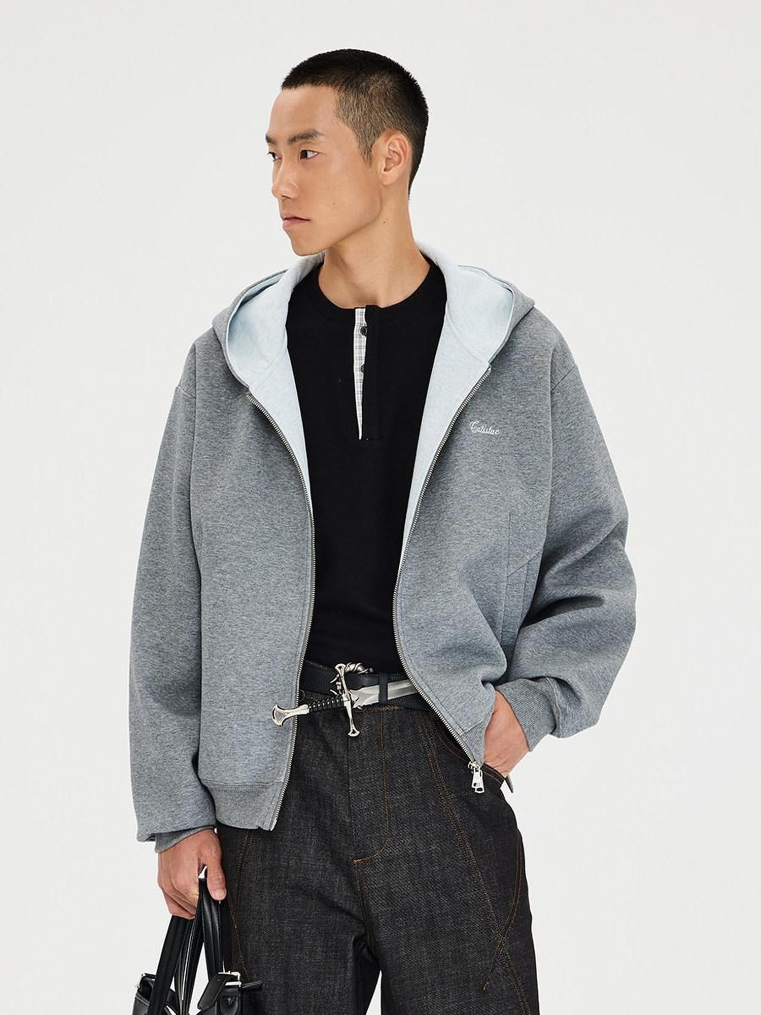 CATSSTAC Cozy Oversized Color Block Hooded Zipper Unisex Casual Knit Logo Cardigans