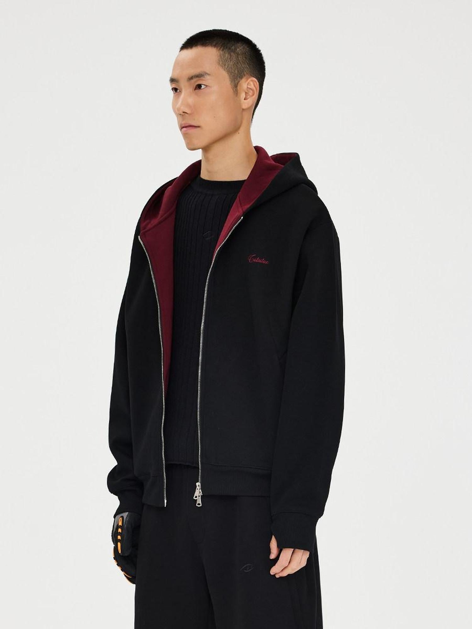 CATSSTAC Cozy Oversized Color Block Hooded Zipper Unisex Casual Knit Logo Cardigans