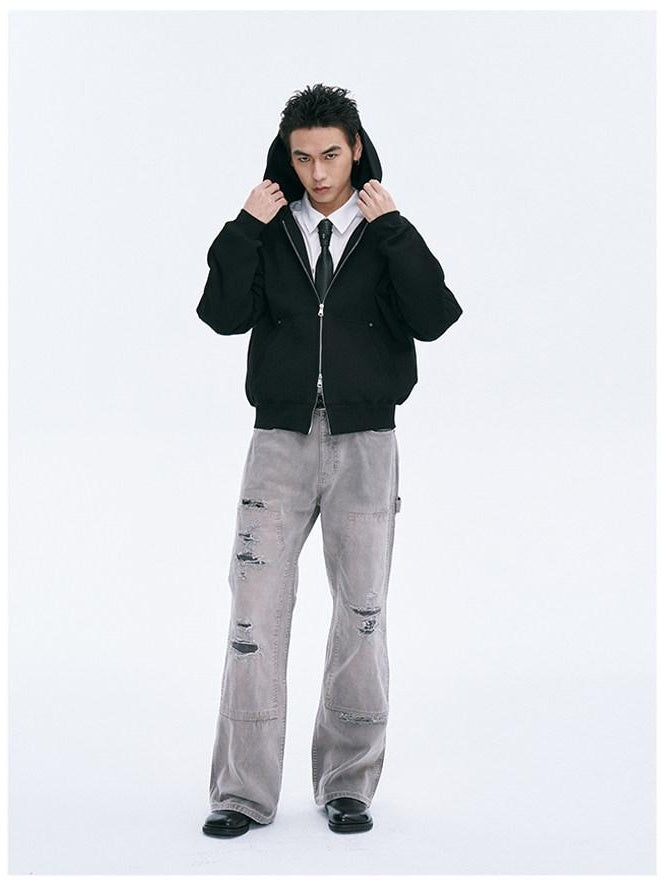 CATSSTAC Cozy Oversized Zip Up Trendy Streetwear Youth Black Gray Hoodie