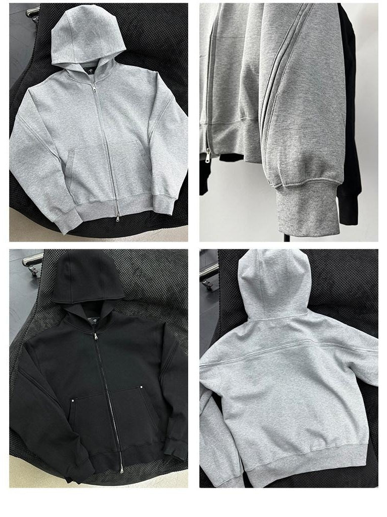 CATSSTAC Cozy Oversized Zip Up Trendy Streetwear Youth Black Gray Hoodie