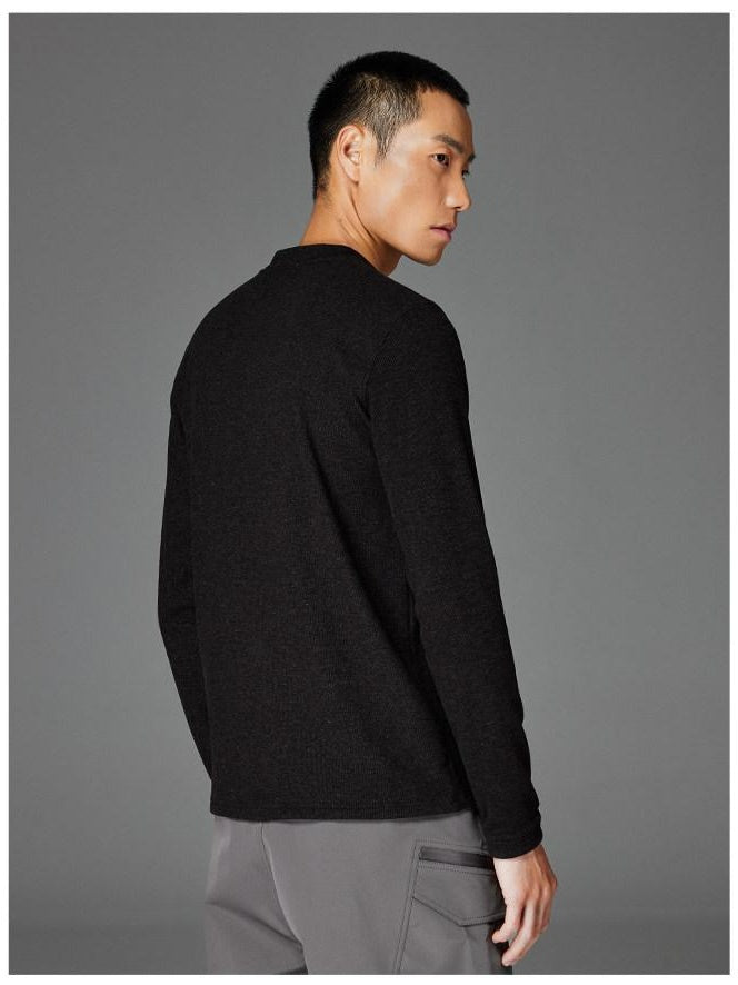CATSSTAC Cozy Thermal Crew Neck Solid Pullover Unisex Black White Long Sleeve T-Shirts