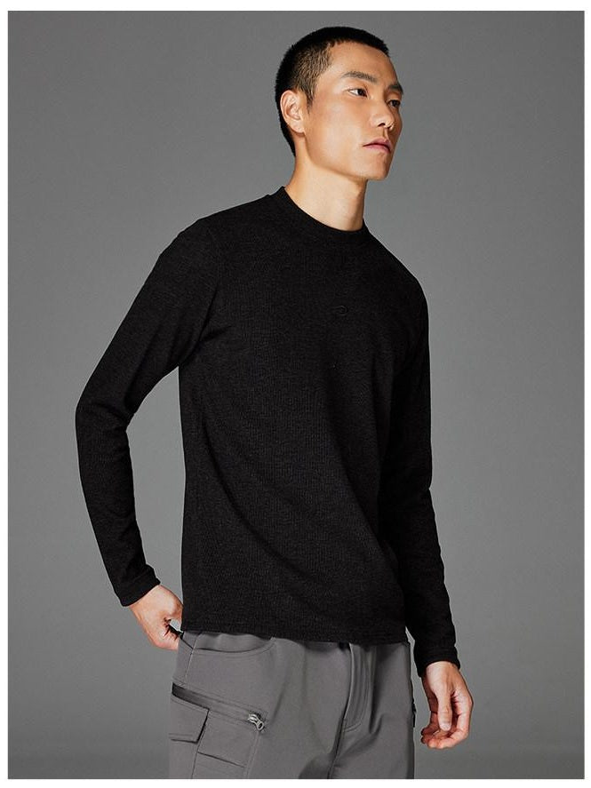 CATSSTAC Cozy Thermal Crew Neck Solid Pullover Unisex Black White Long Sleeve T-Shirts