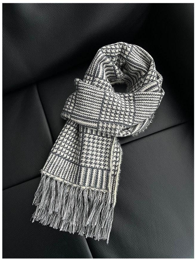 CATSSTAC Cozy Thermal Warmth British Plaid Rectangular Unisex Youth Light Gray Scarves