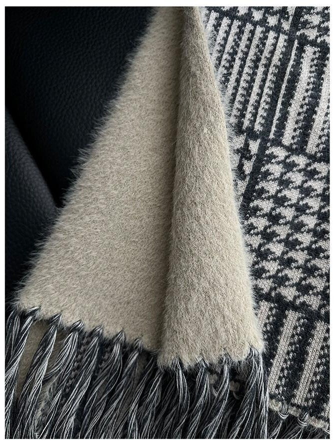 CATSSTAC Cozy Thermal Warmth British Plaid Rectangular Unisex Youth Light Gray Scarves
