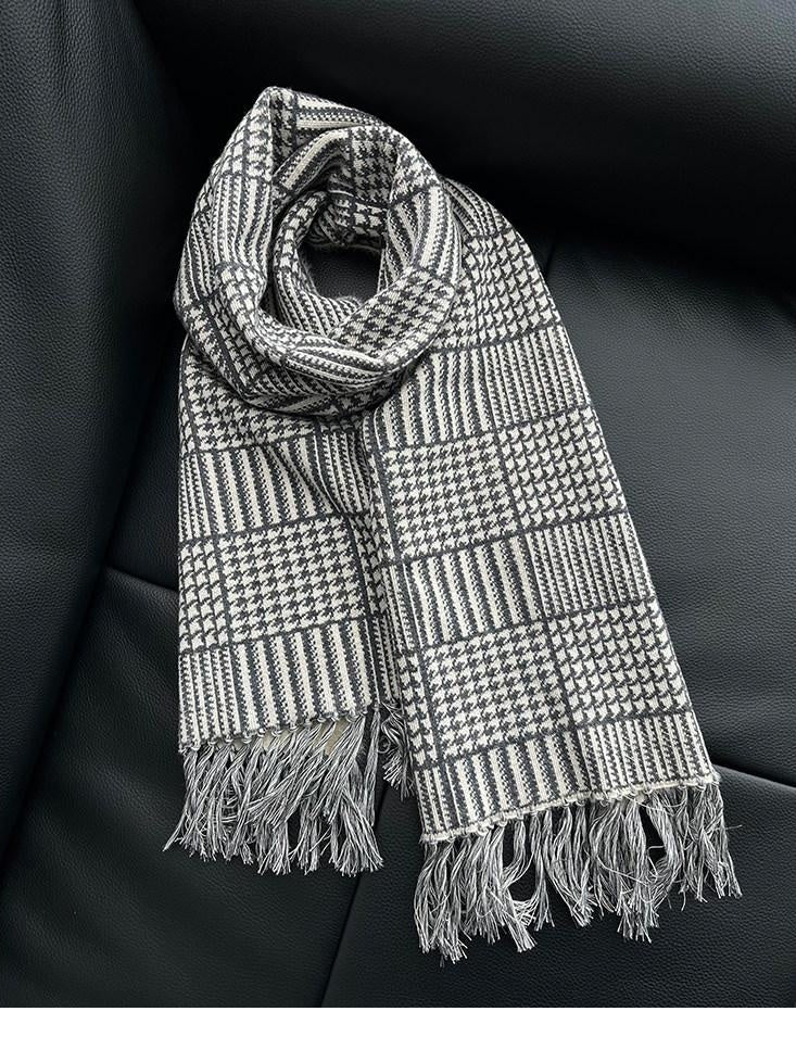 CATSSTAC Cozy Thermal Warmth British Plaid Rectangular Unisex Youth Light Gray Scarves