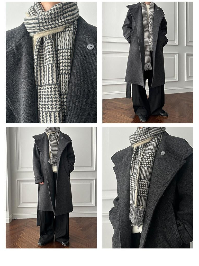 CATSSTAC Cozy Thermal Warmth British Plaid Rectangular Unisex Youth Light Gray Scarves