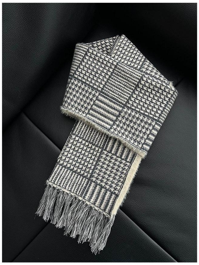 CATSSTAC Cozy Thermal Warmth British Plaid Rectangular Unisex Youth Light Gray Scarves